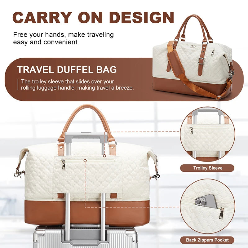 Women’s Weekender Bag – Large Canvas Overnight Travel Duffel, Carry-On Shoulder Tote for Business, Gym & Holidays