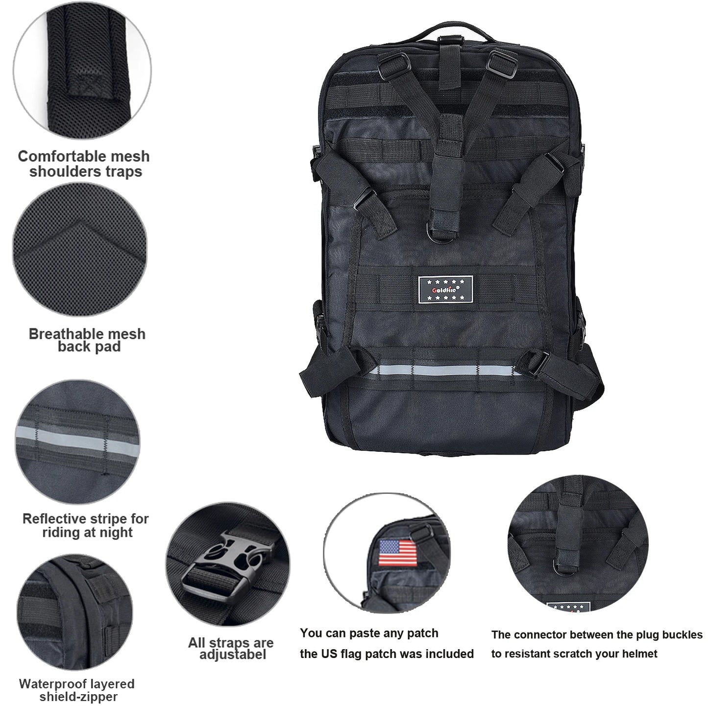 Wasserdichter Motorradhelm-Rucksack – Großes Fassungsvermögen, taktische Molle-Tasche zum Reiten, Wandern, Camping, Radfahren
