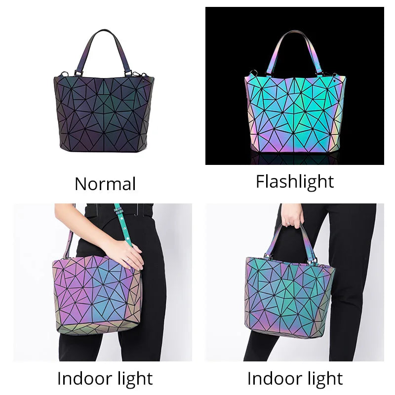 LOVEVOOK Geometrische reflektierende Handtasche – Leuchtende holografische Umhängetasche für Damen, Luxus-Geldbörse für Tag und Nacht