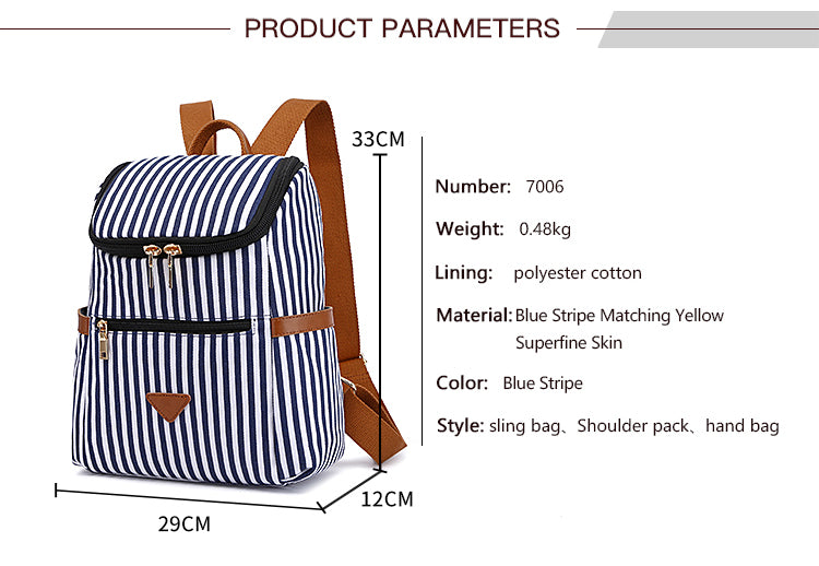 Gestreifter Canvas-Rucksack für Damen – Modische, lässige Sommertasche für Strand, Schule und Reisen