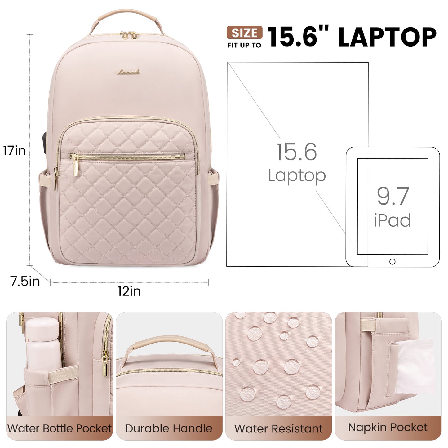 LOVEVOOK 15,6 Zoll Laptop-Rucksack für Damen – Stilvolle gesteppte Business- und Arbeitstasche