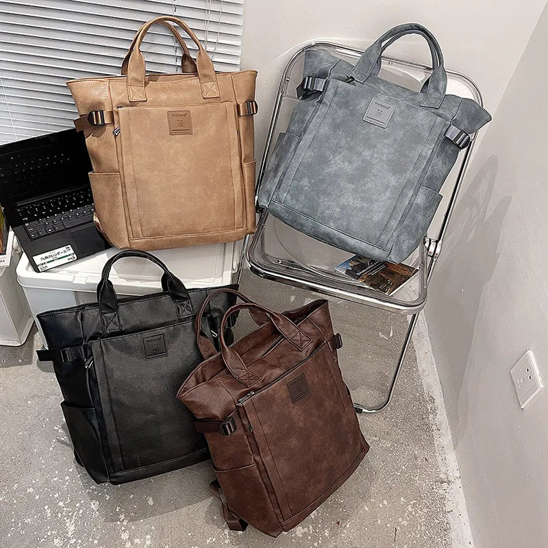 Stylischer Laptop-Rucksack aus PU-Leder für Damen – Große Designer-Arbeitstasche mit USB-Anschluss und Organizer-Fächern