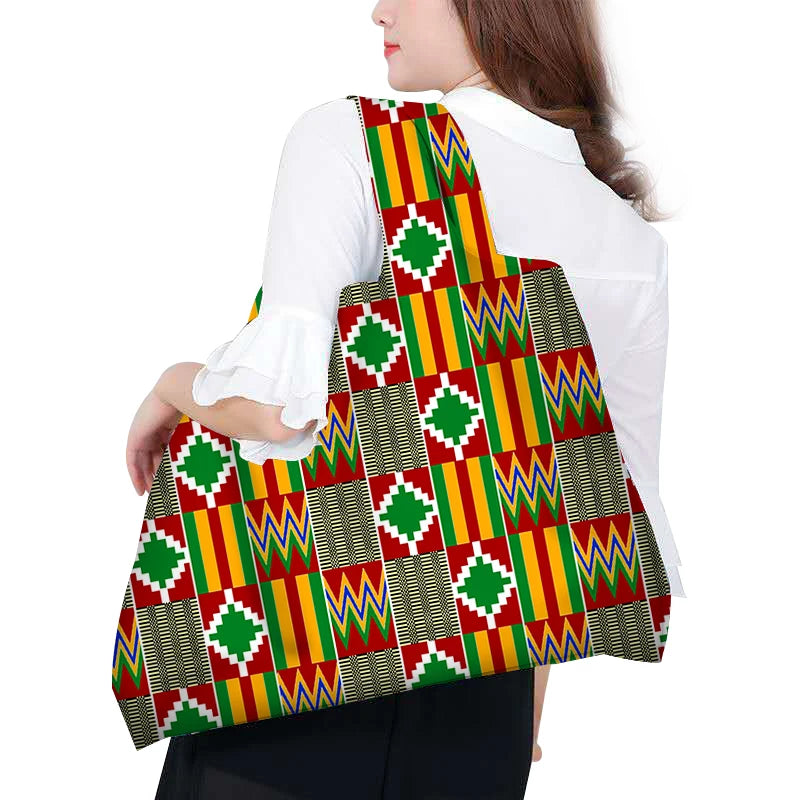 Afrikanische Wachsdruck-Tragetasche für Damen – Große wiederverwendbare Öko-Schulter-Strandtasche