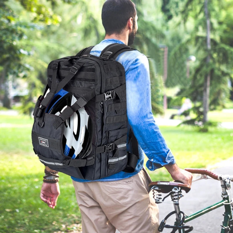 Wasserdichter Motorradhelm-Rucksack – Großes Fassungsvermögen, taktische Molle-Tasche zum Reiten, Wandern, Camping, Radfahren