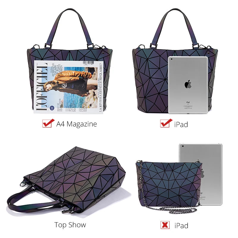 LOVEVOOK Geometrische reflektierende Handtasche – Leuchtende holografische Umhängetasche für Damen, Luxus-Geldbörse für Tag und Nacht