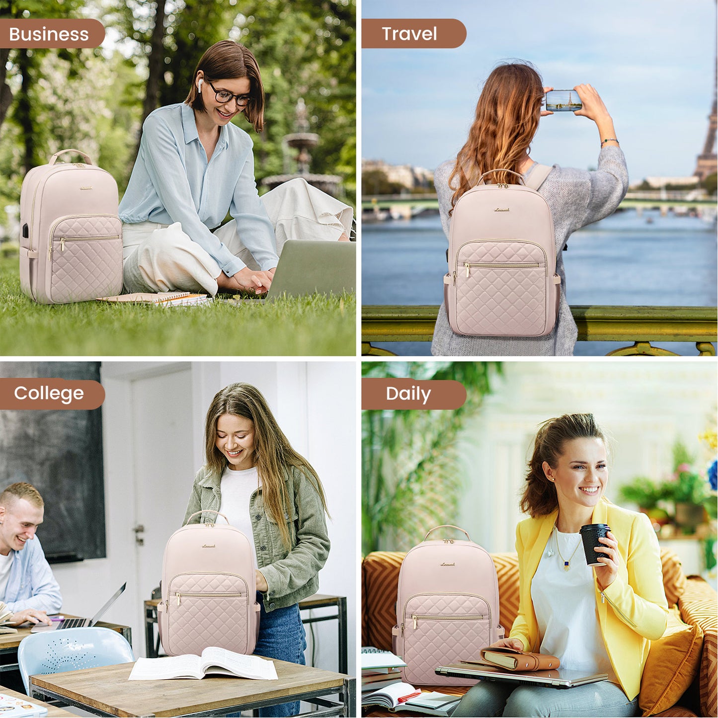 LOVEVOOK 15,6 Zoll Laptop-Rucksack für Damen – Stilvolle gesteppte Business- und Arbeitstasche