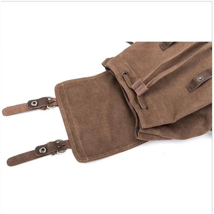 Vintage-Studentenrucksack – Büchertasche aus Canvas und Leder für die Universität, Reisen und den Alltag