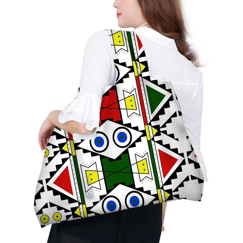 Afrikanische Wachsdruck-Tragetasche für Damen – Große wiederverwendbare Öko-Schulter-Strandtasche