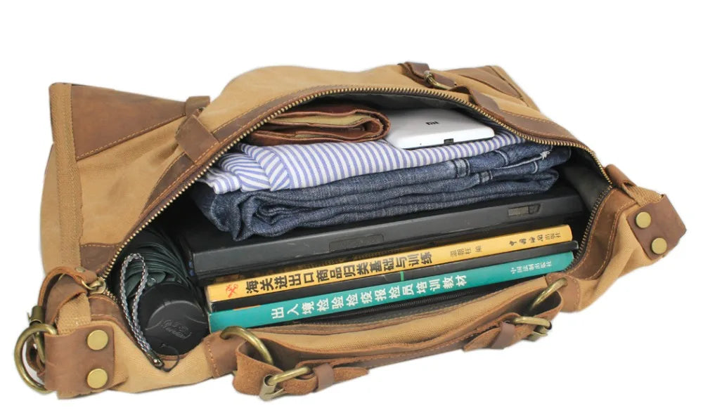 Herren-Wochenendtasche aus Canvas und Leder – Reisetasche im Vintage-Militärstil