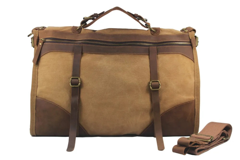 Herren-Wochenendtasche aus Canvas und Leder – Reisetasche im Vintage-Militärstil