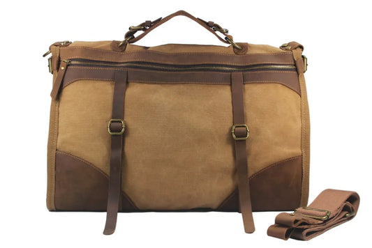 Herren-Wochenendtasche aus Canvas und Leder – Reisetasche im Vintage-Militärstil