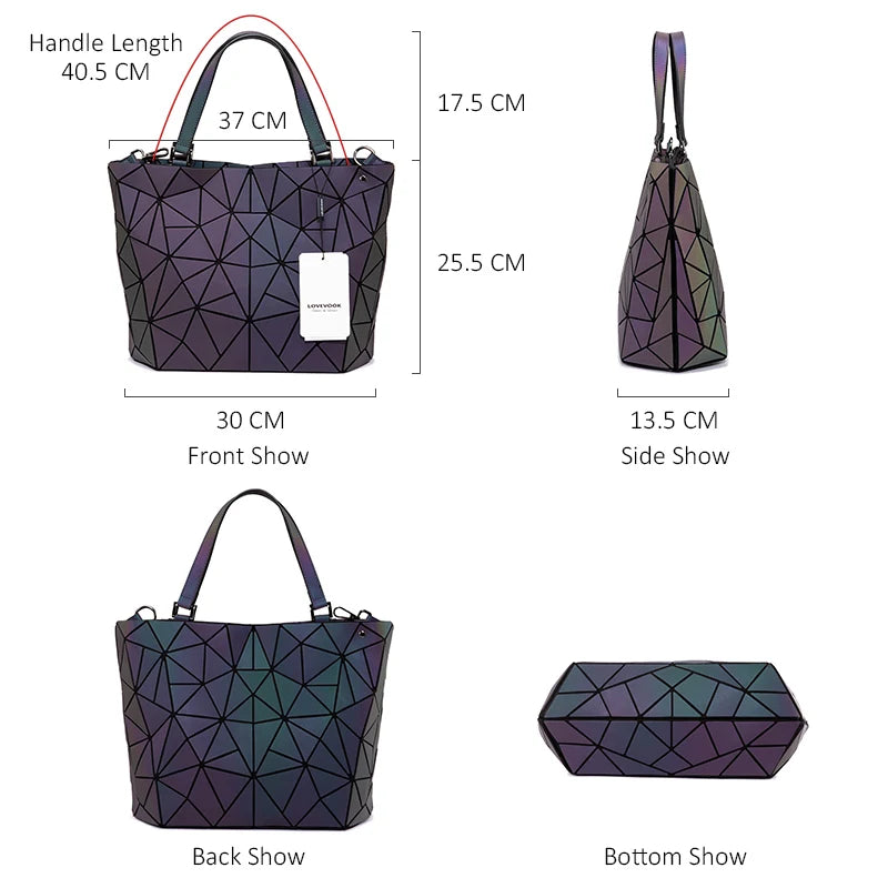 LOVEVOOK Geometrische reflektierende Handtasche – Leuchtende holografische Umhängetasche für Damen, Luxus-Geldbörse für Tag und Nacht