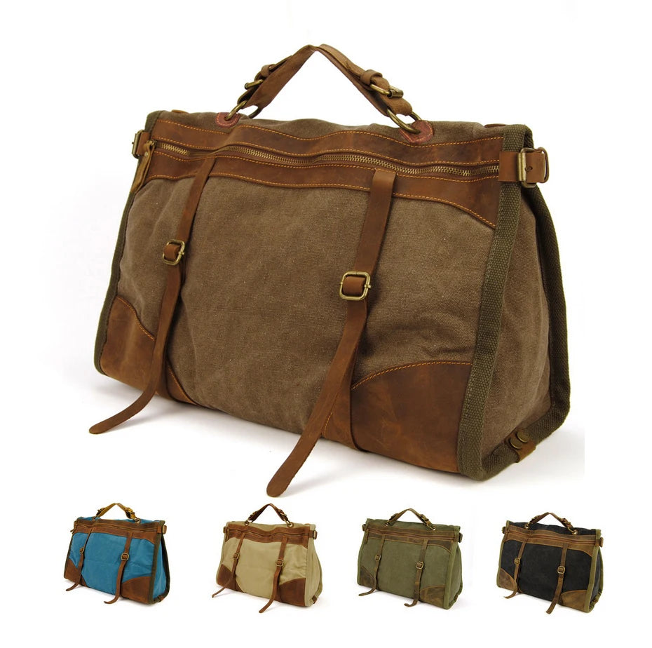 Herren-Wochenendtasche aus Canvas und Leder – Reisetasche im Vintage-Militärstil