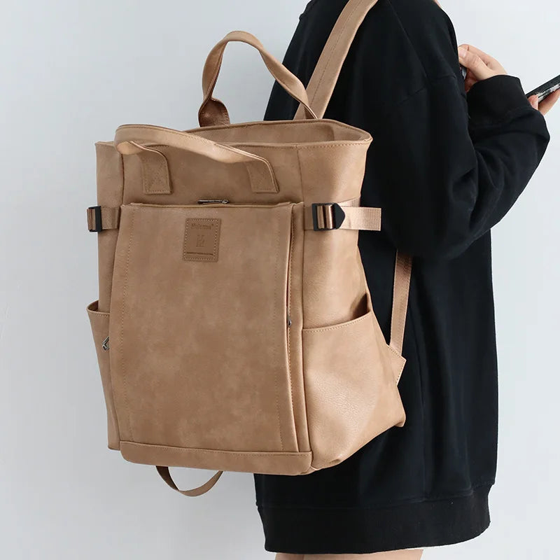 Stylischer Laptop-Rucksack aus PU-Leder für Damen – Große Designer-Arbeitstasche mit USB-Anschluss und Organizer-Fächern
