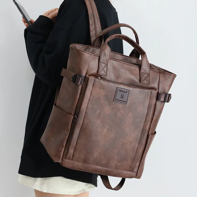 Stylischer Laptop-Rucksack aus PU-Leder für Damen – Große Designer-Arbeitstasche mit USB-Anschluss und Organizer-Fächern
