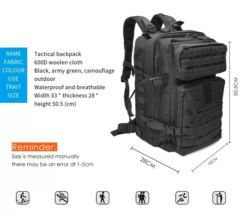Militärischer taktischer Rucksack – 45L Outdoor-Rucksack für Wandern, Camping, Trekking & Jagd