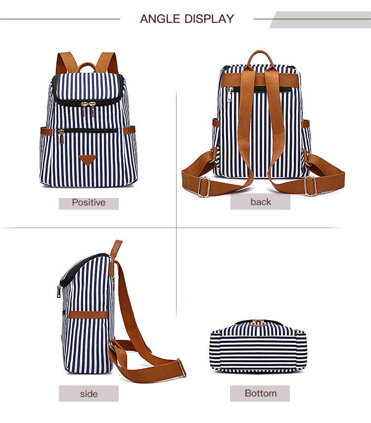 Gestreifter Canvas-Rucksack für Damen – Modische, lässige Sommertasche für Strand, Schule und Reisen