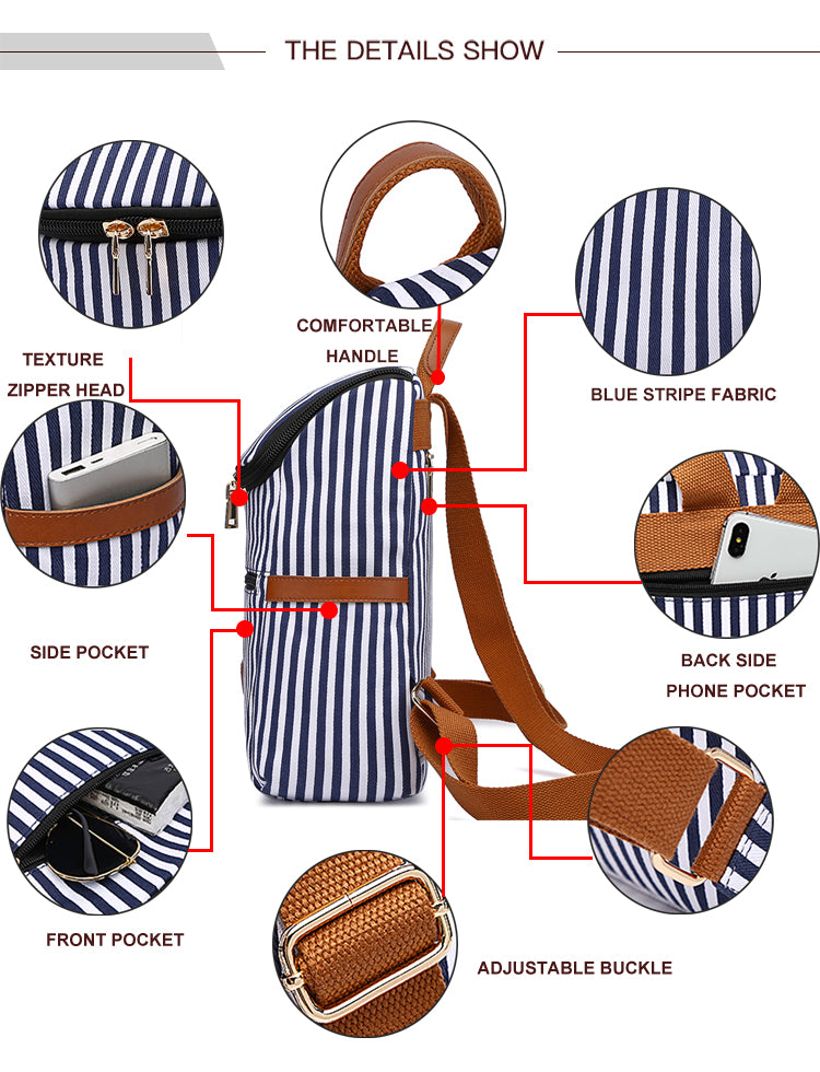 Gestreifter Canvas-Rucksack für Damen – Modische, lässige Sommertasche für Strand, Schule und Reisen
