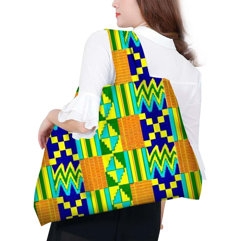 Afrikanische Wachsdruck-Tragetasche für Damen – Große wiederverwendbare Öko-Schulter-Strandtasche
