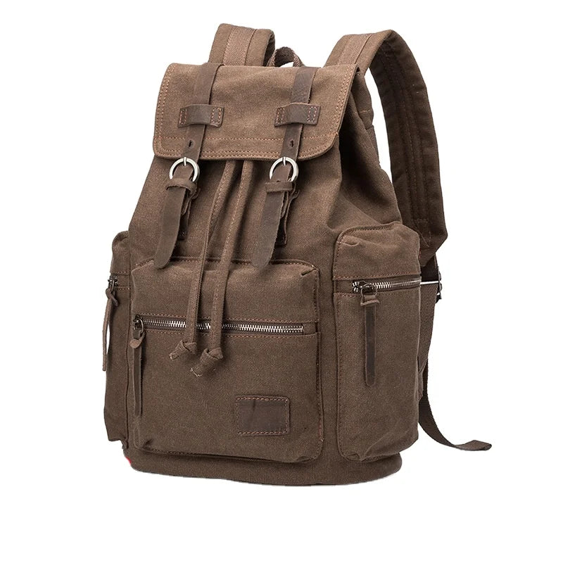 Vintage-Studentenrucksack – Büchertasche aus Canvas und Leder für die Universität, Reisen und den Alltag