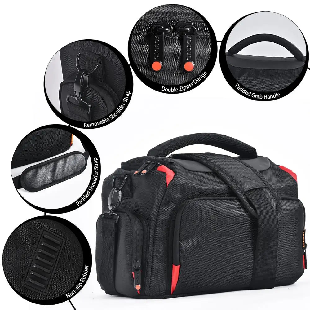 FOSOTO Wasserdichte DSLR-Kameratasche – Professionelle Schultertasche für Canon, Nikon, Sony und Objektive