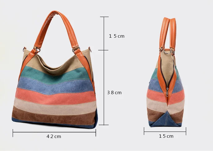 Umweltfreundliche Canvas-Umhängetasche für Damen – Hochwertige Handtasche mit bunten Streifen
