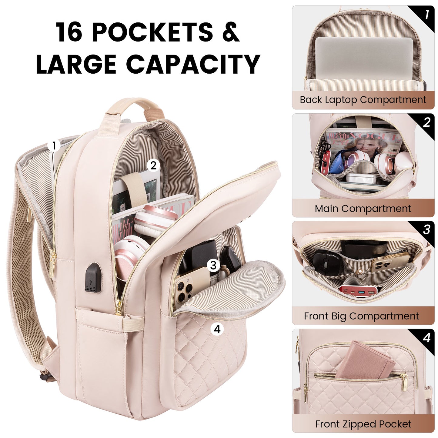 LOVEVOOK 15,6 Zoll Laptop-Rucksack für Damen – Stilvolle gesteppte Business- und Arbeitstasche