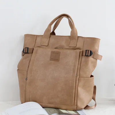 Stylischer Laptop-Rucksack aus PU-Leder für Damen – Große Designer-Arbeitstasche mit USB-Anschluss und Organizer-Fächern