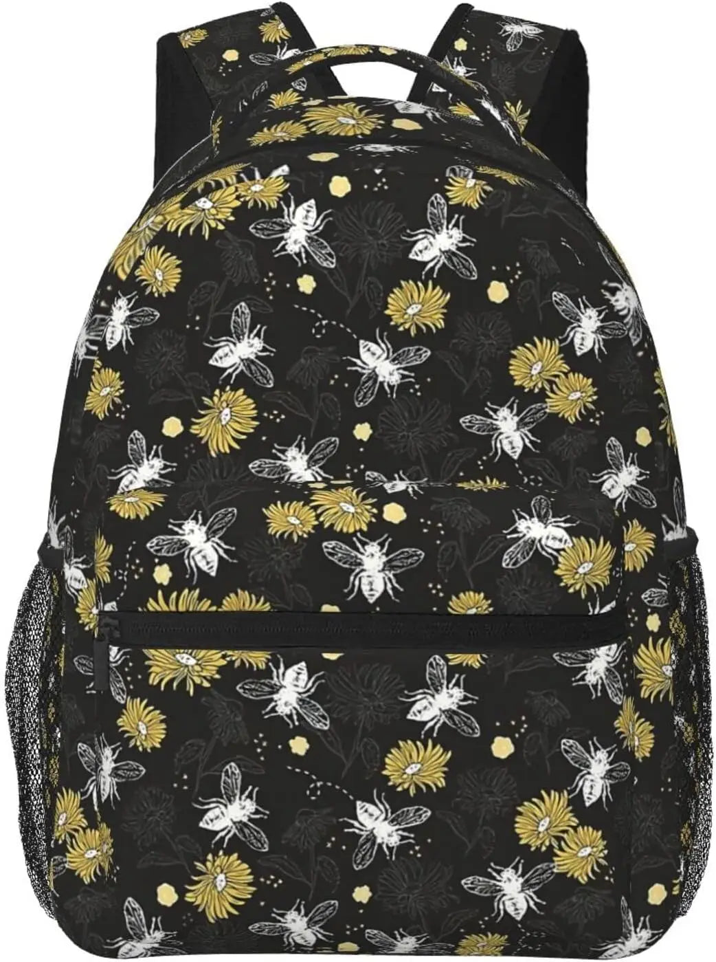 Rucksack mit Bienen- und Blumenmuster – Leichter Tagesrucksack für Damen und Herren | Süße Tasche für Reisen, Wandern, Camping und den Alltag