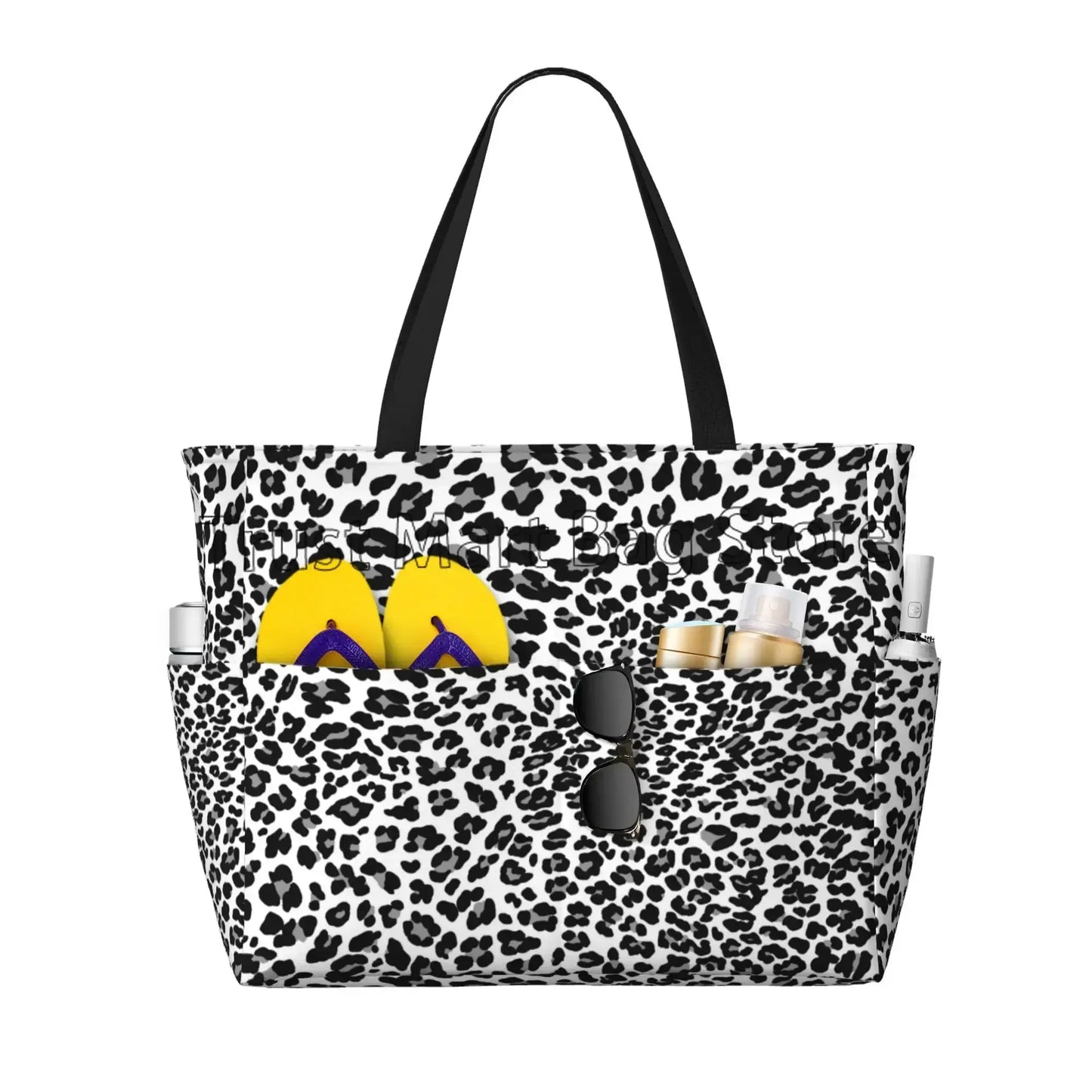 Große Tragetasche mit Leopardenmuster – Wasserdichte Strandtasche mit Taschen