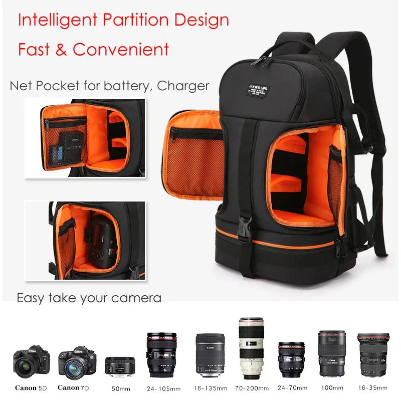 Großer wasserdichter DSLR-Kamera-Rucksack – Oxford-Outdoor-Tasche mit 15,6-Zoll-Laptopfach für Canon und Nikon