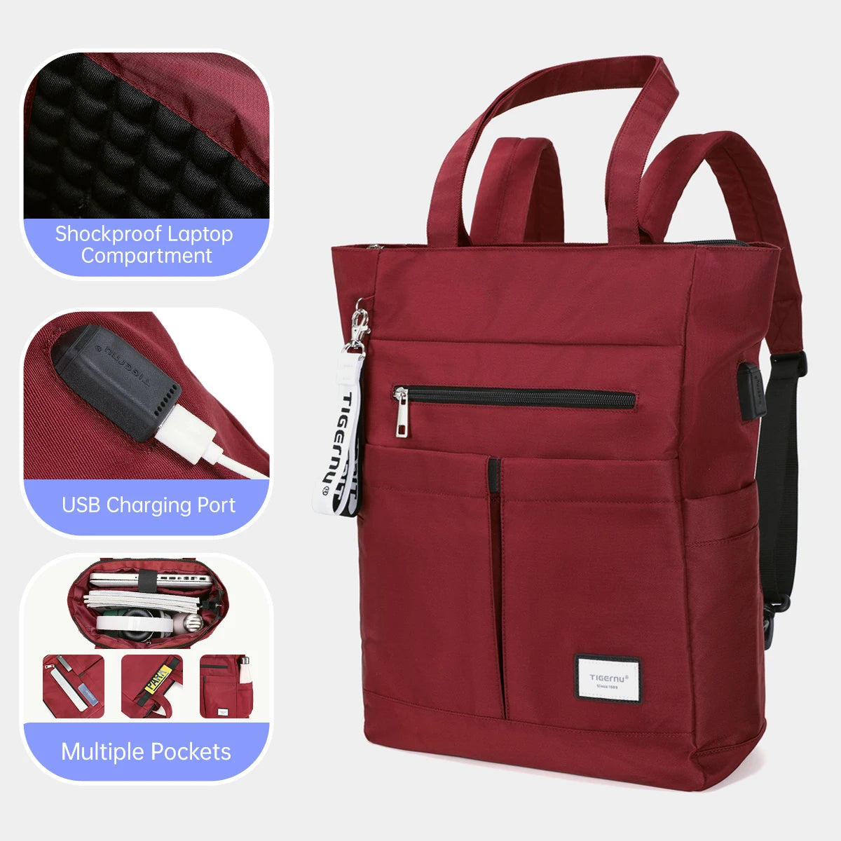 Tigernu Convertible Tote Rucksack für Damen – Multifunktionale Laptoptasche & Schulhandtasche mit großem Fassungsvermögen | Stilvoll, schick & sofort einsatzbereit