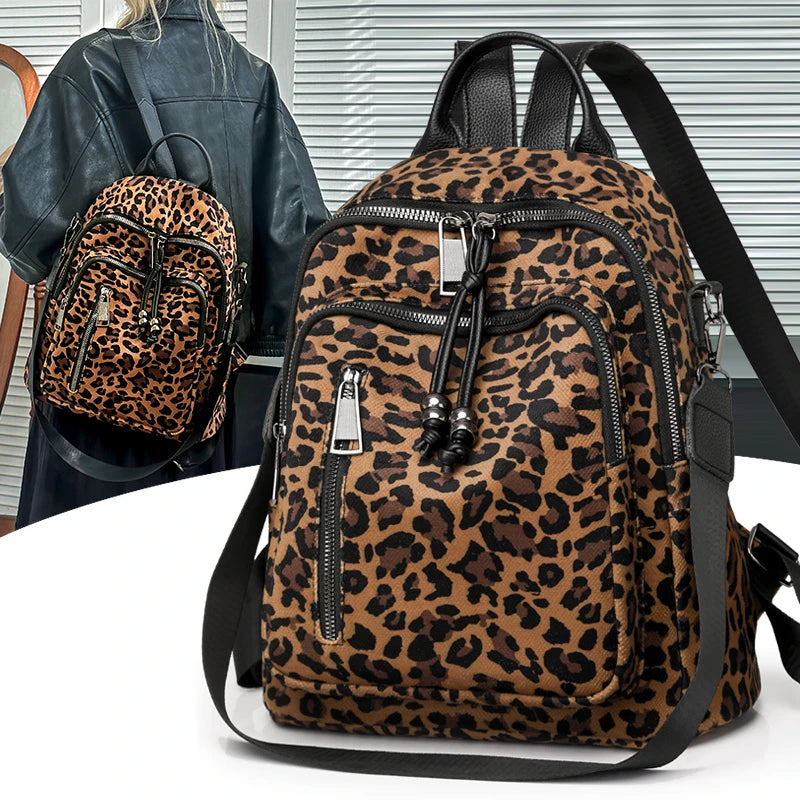 Canvas-Rucksack mit Leopardenmuster für Jugendliche – Große 20–35 l Freizeit-Schul- und Reisetasche