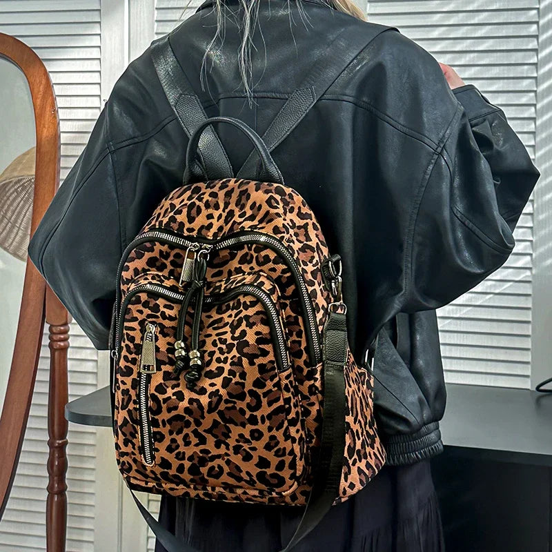 Canvas-Rucksack mit Leopardenmuster für Jugendliche – Große 20–35 l Freizeit-Schul- und Reisetasche