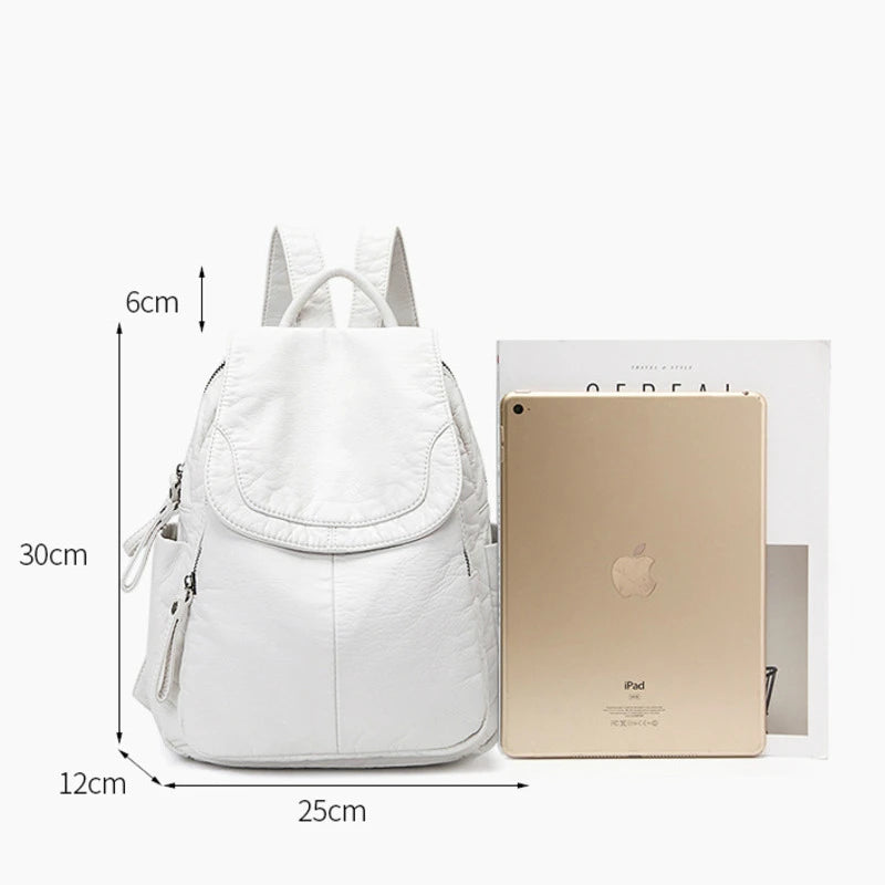 Motaora Women’s White Washed Leather Backpack – Small Casual Travel Bag & School Backpack for Girls
