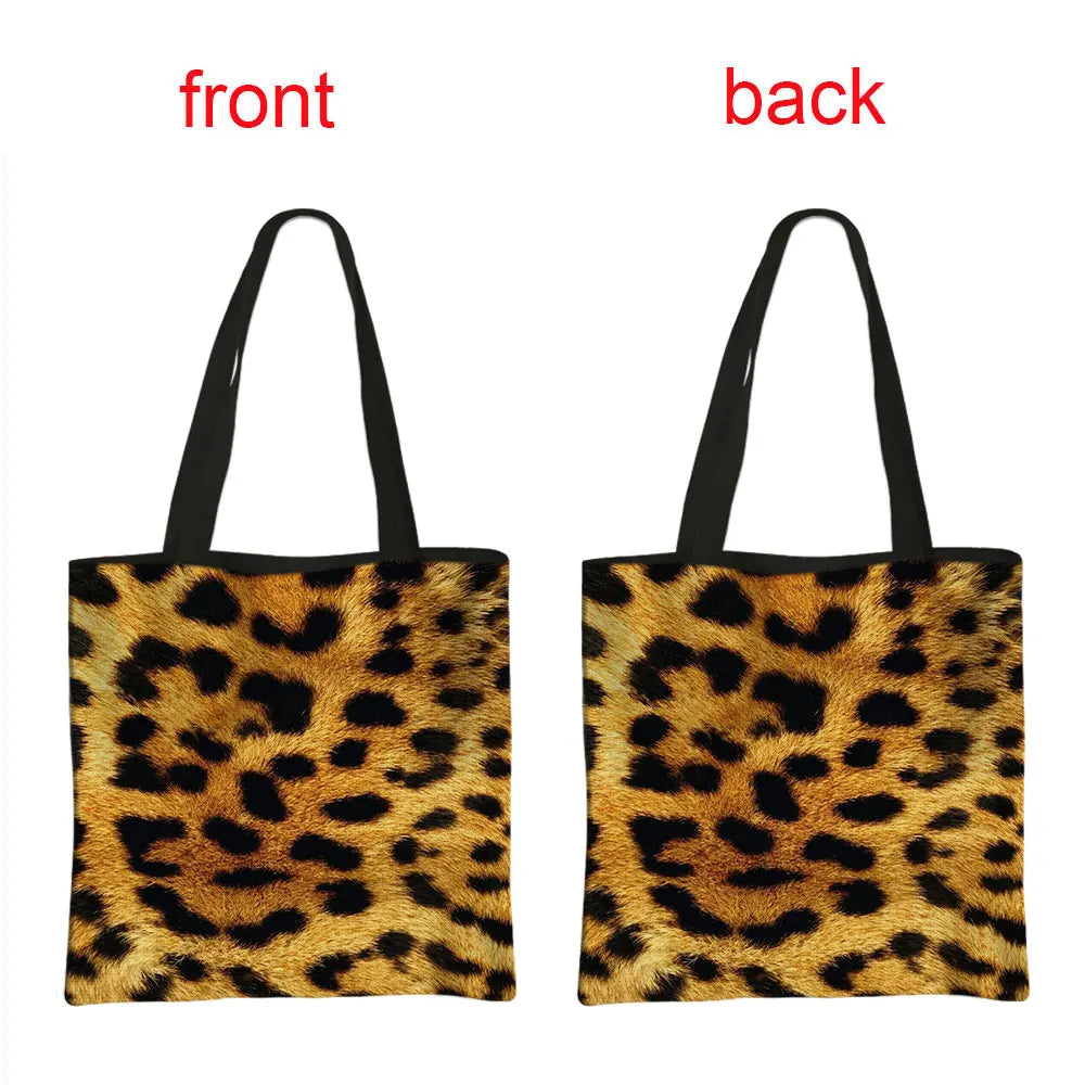 Schultertasche mit Leoparden- und Tiger-Tiermuster – wiederverwendbare modische Handtasche für Damen