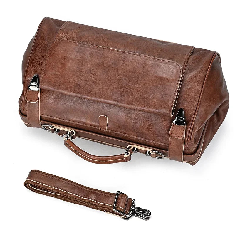Unisex Genuine Leather Duffle Bag – Luxury Designer Travel Handbag for Business, Weekend & Flights (45cm)