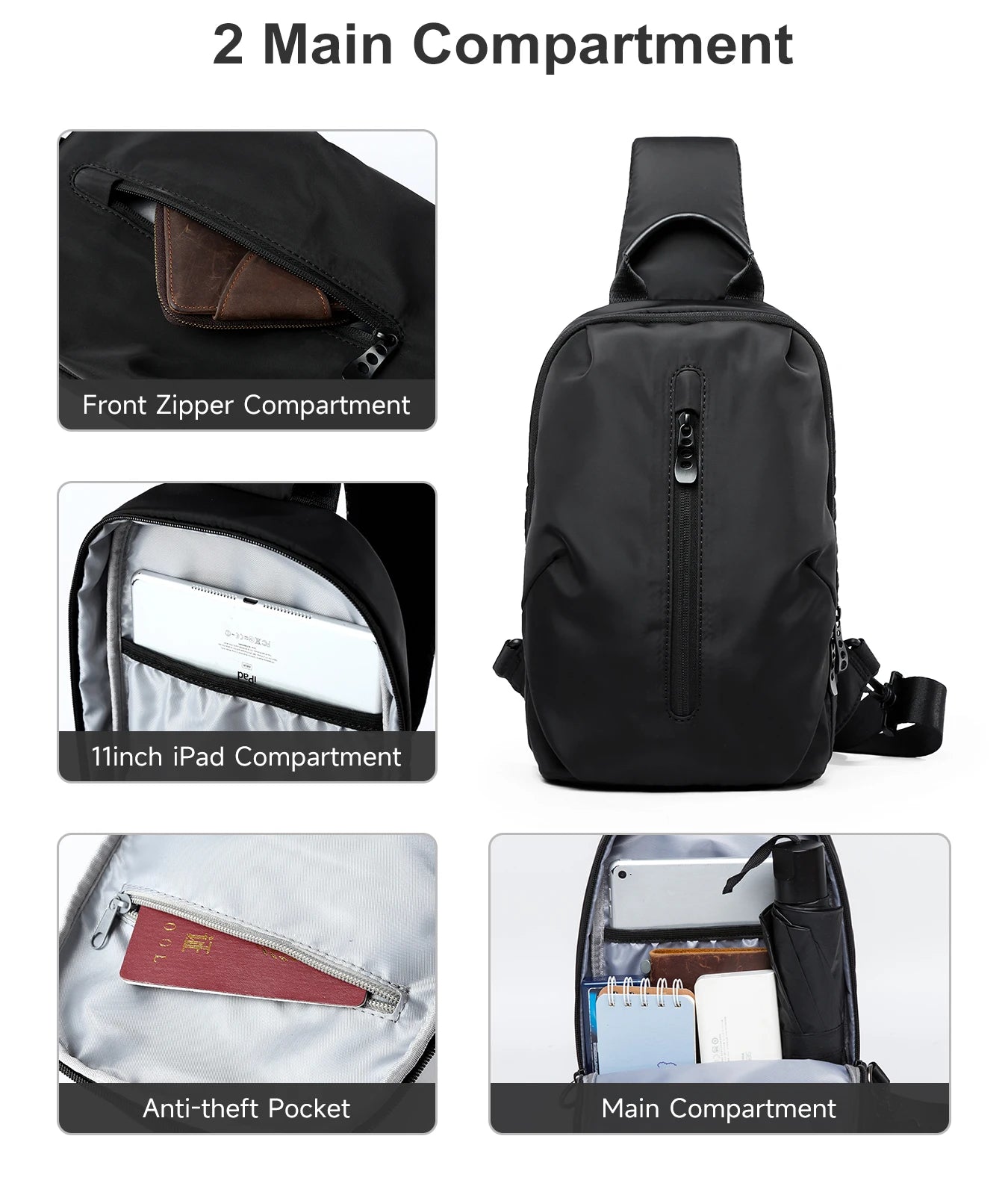 Wasserdichte Brusttasche für Herren – Leichte Oxford-Umhängetasche für Reisen, Sport und den täglichen Gebrauch