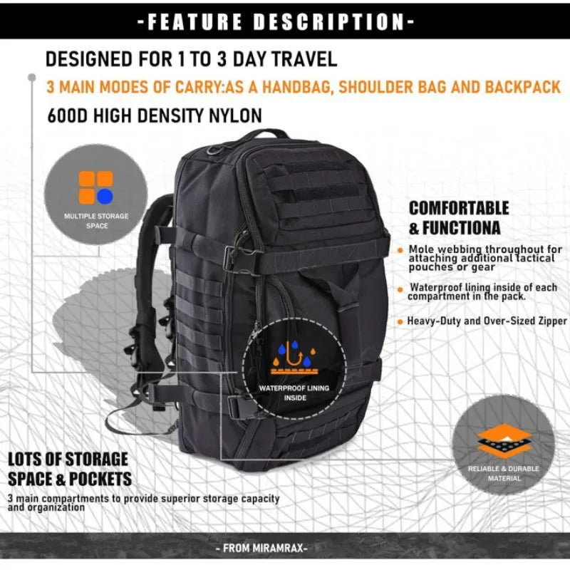 Oulylan 45L Outdoor Tactical Backpack Duffle – Wasserdichte Reise- und Abenteuertasche für Camping und Wandern
