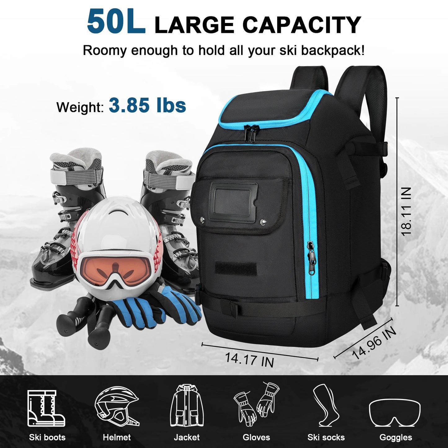 Buylor 50L Ski-Reiserucksack – Große wasserdichte Schneesporttasche für Outdoor-Abenteuer