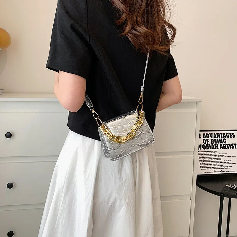 Mini-Umhängetasche aus PU-Leder für Damen – Stilvolle Gold-/Silber-Hardware, kompakte Modehandtasche