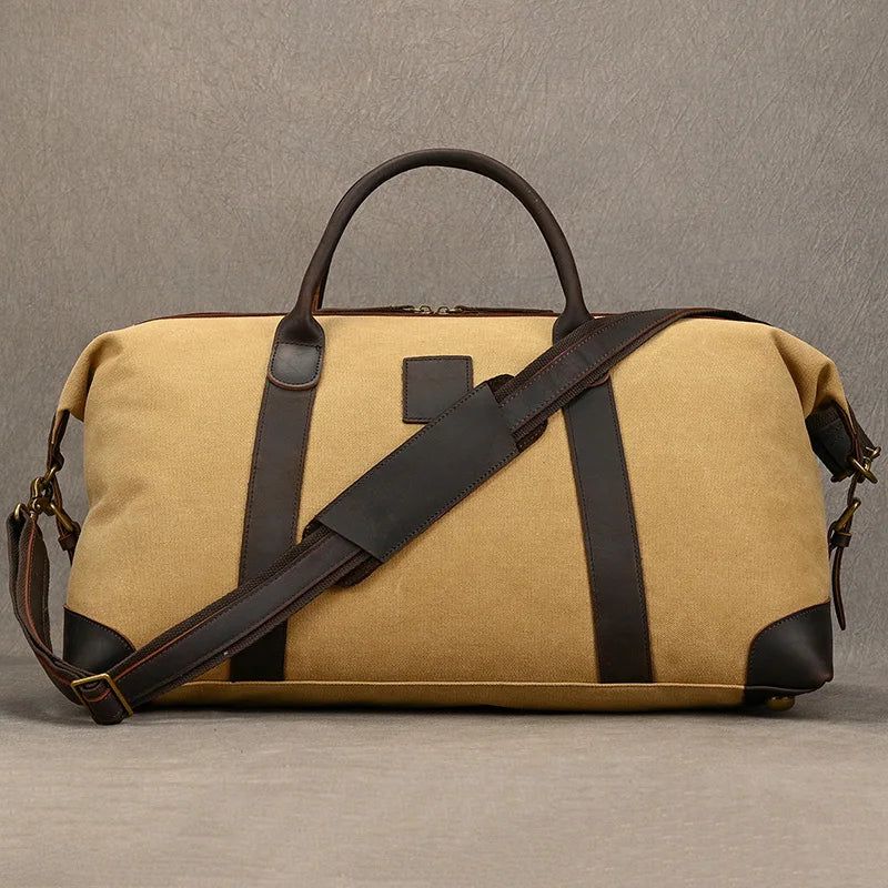 Reisetasche aus Canvas-Leder für Herren – Großes Wochenend-Schultergepäck