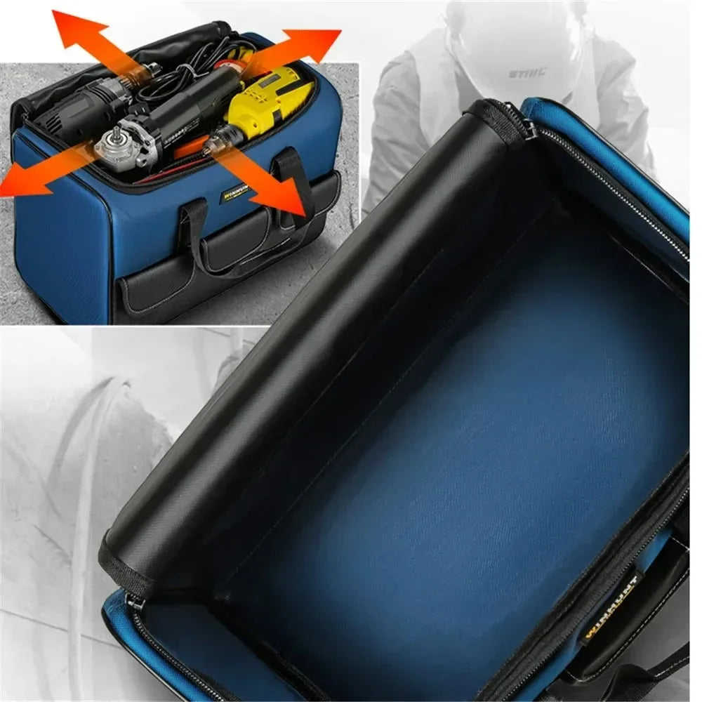 Wasserdichte Werkzeugtasche mit 30 % mehr Kapazität – Werkzeugtasche mit mehreren Taschen für Elektriker und Bauunternehmer