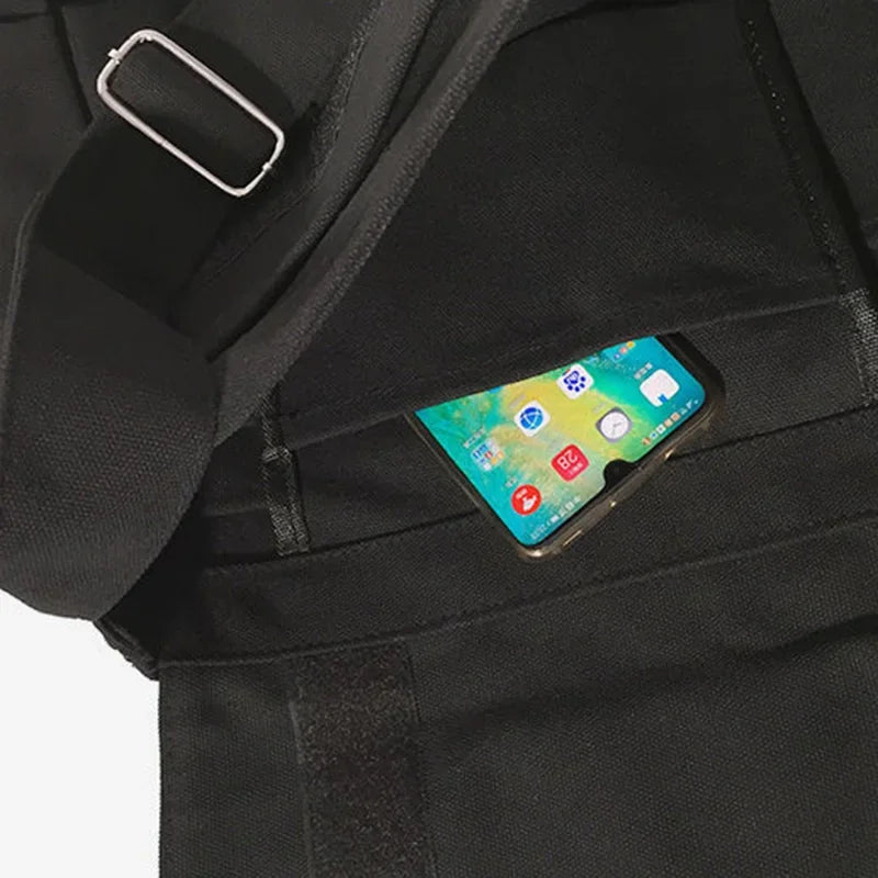 Schwarze Umhängetasche aus Canvas für Herren – Messenger mit mehreren Taschen und großem Fassungsvermögen für Reisen und den täglichen Gebrauch