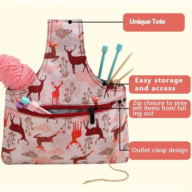 Portable Yarn Storage Bag โ Knitting & Crochet Organizer with Hooks & Needles Pockets, Wrist Bag for Women