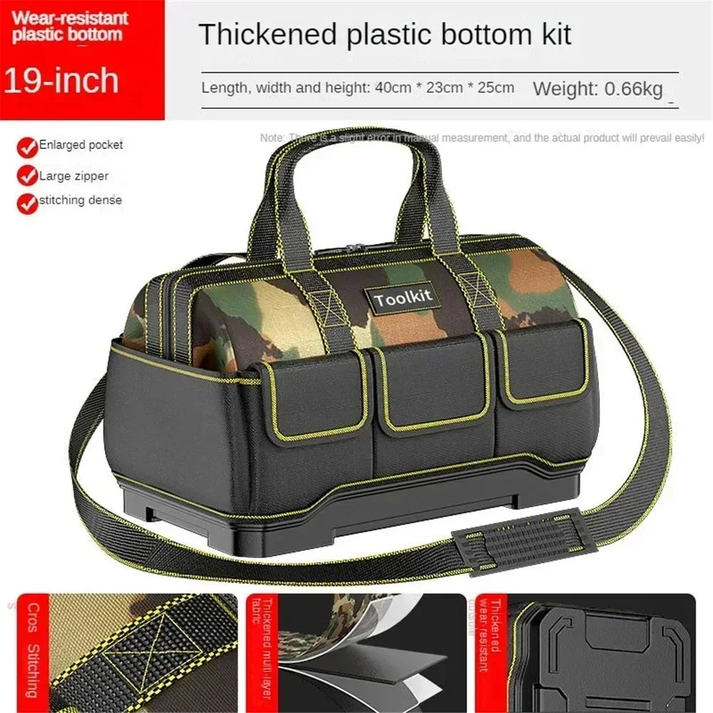 Werkzeugtasche für Elektriker in Camouflage – Wasserdichter, harter Boden, Werkzeug-Organizer mit mehreren Taschen und Schultergurt