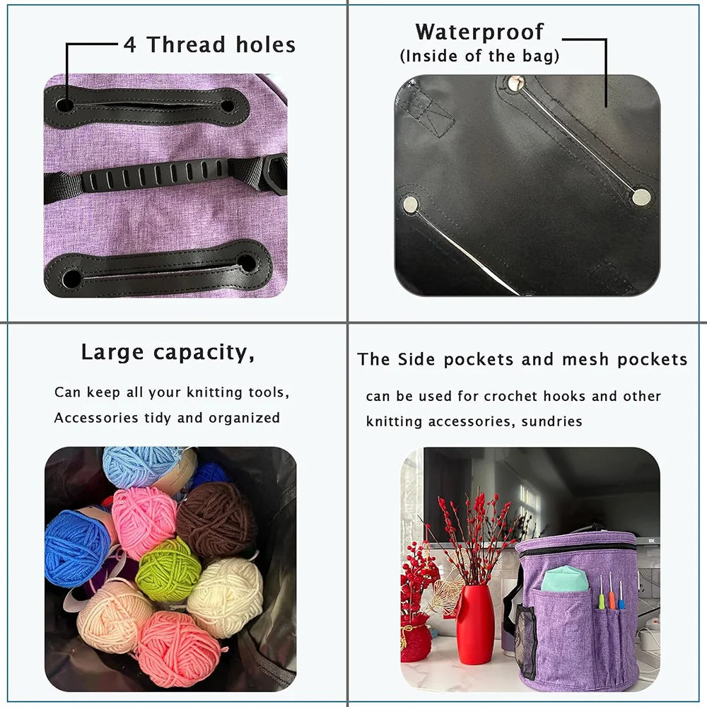 Knitting Tool Storage Bag – Large Capacity Crochet Yarn Organizer Tote with Needles & Hooks Pocket, Portable Craft Project Bag