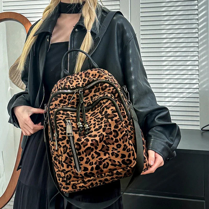 Canvas-Rucksack mit Leopardenmuster für Jugendliche – Große 20–35 l Freizeit-Schul- und Reisetasche