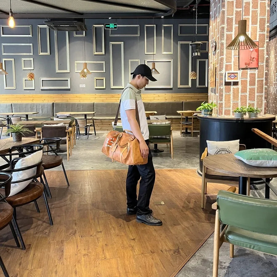 Leather Travel Duffle Bag Women's – Large Capacity Luggage Tote, Versatile Shoulder & Crossbody