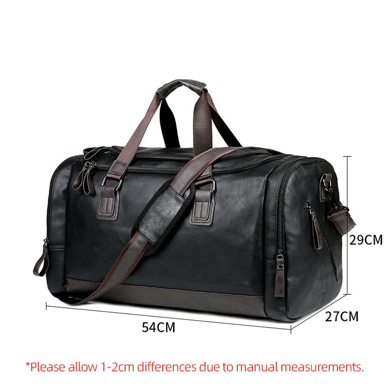Leder-Reisetasche für Herren – wasserdichter Weekender aus PU-Leder mit Umhängegurt